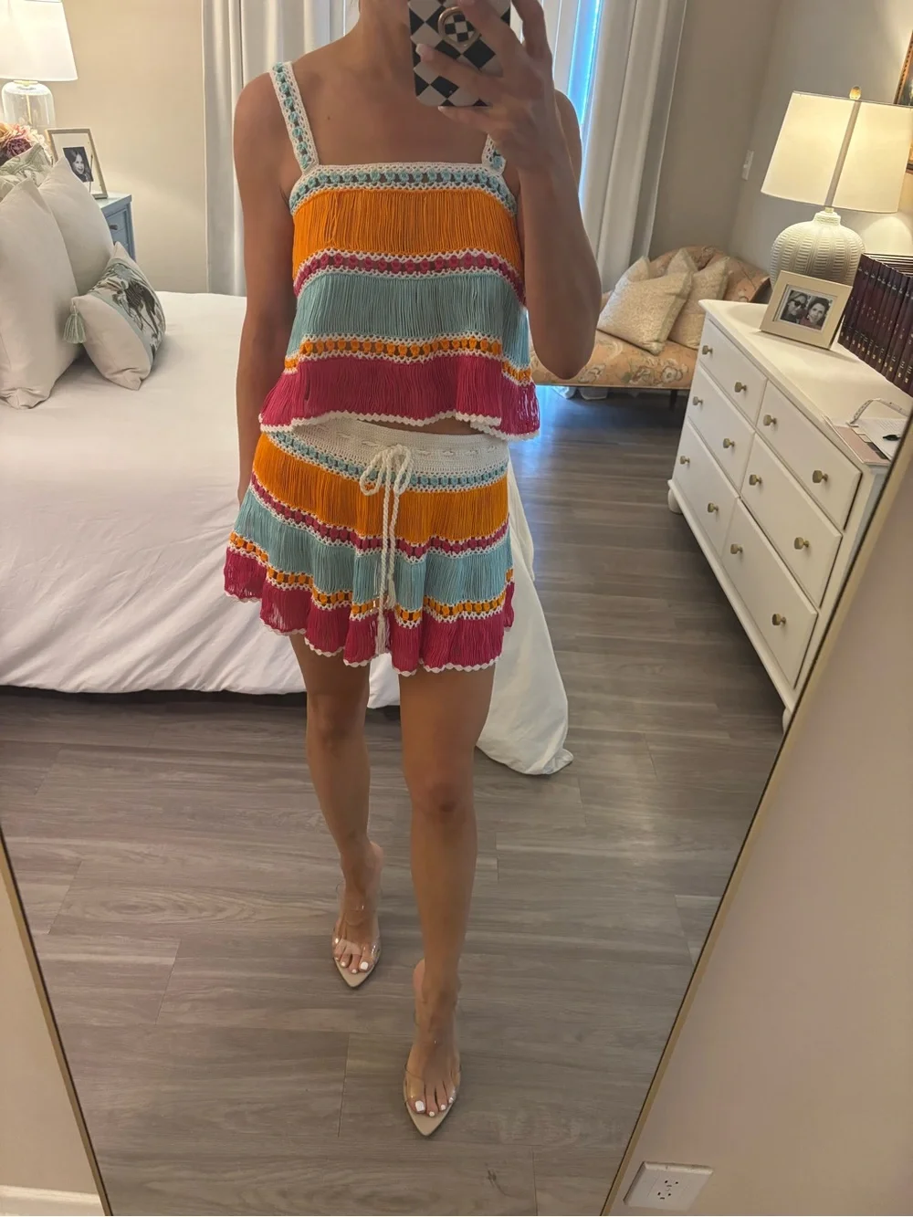 🧡 My Beachy Side Handmade Crochet Fringe Set — Top (M) / Skirt (S)